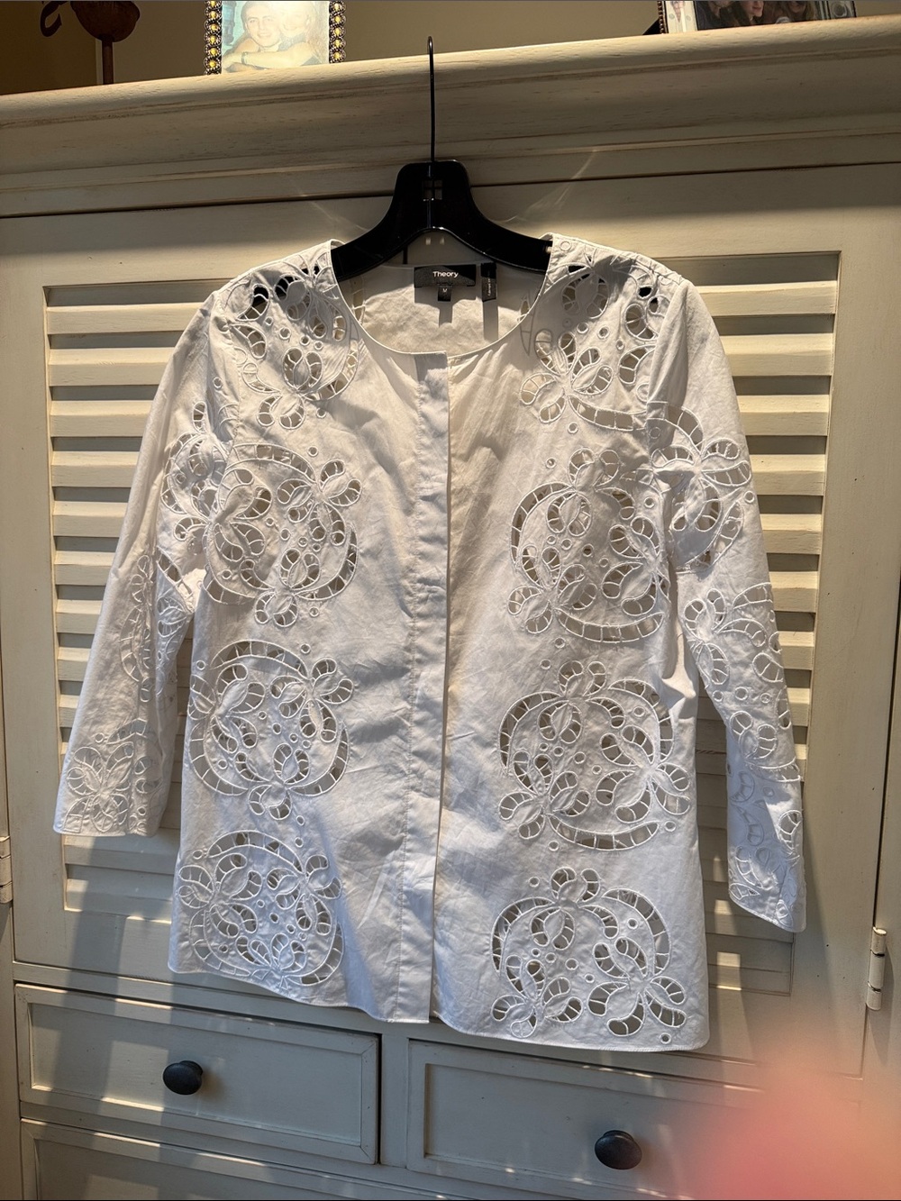 Theory White Eyelet Cutout Cotton Tunic Jacket